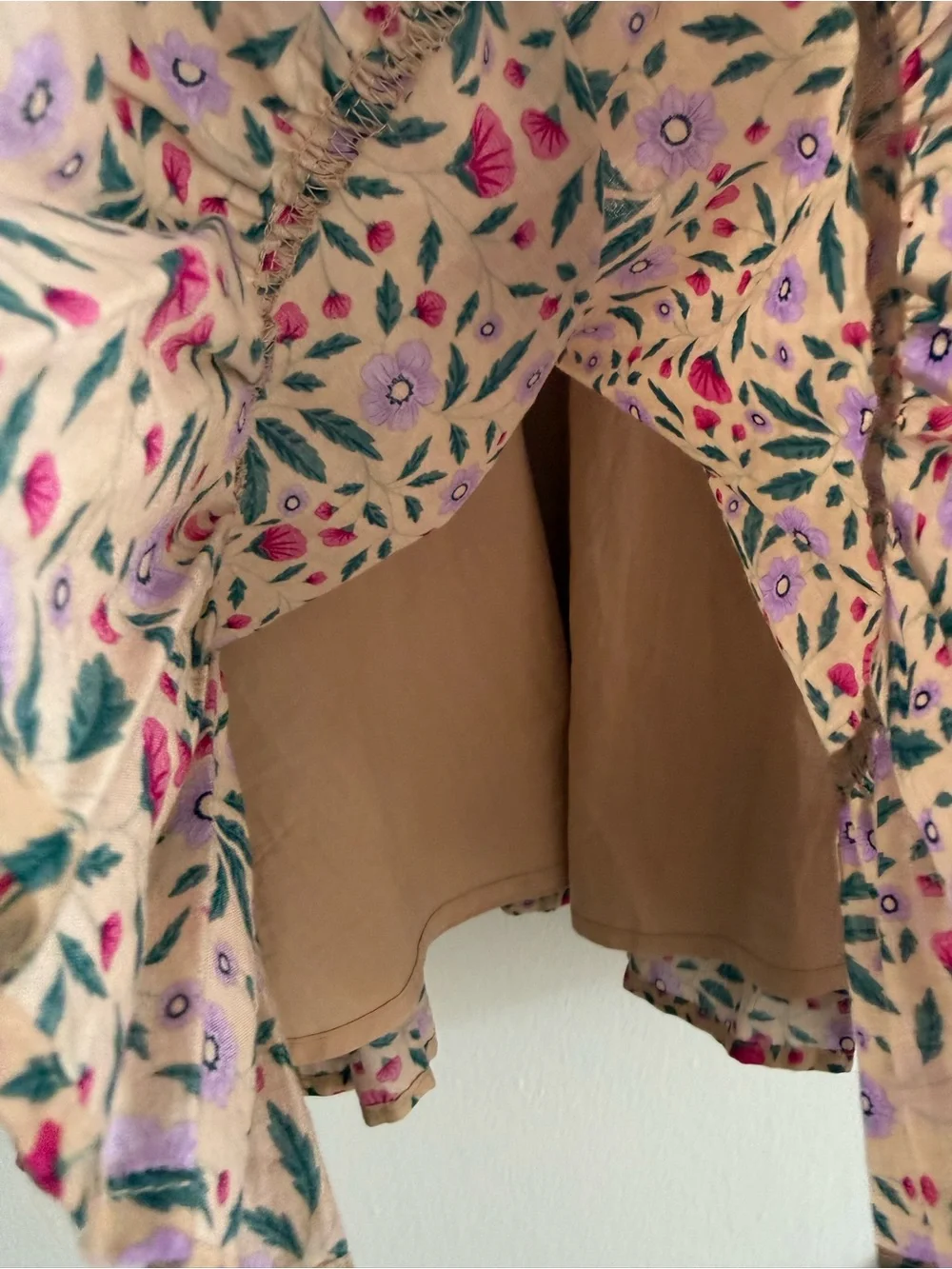 Janie & Jack Girls Floral Ruffle Dress in Beige with Pink & Purple Accents